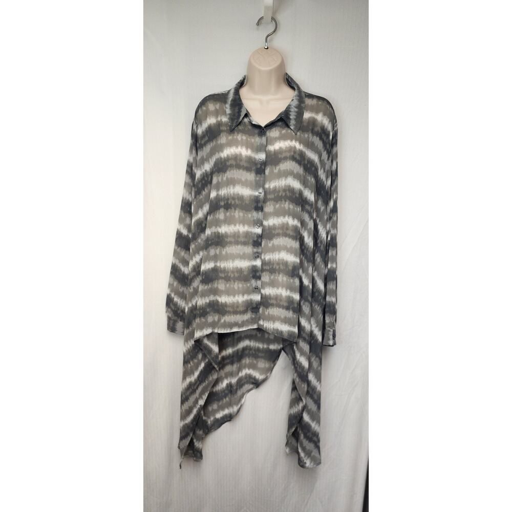 Cato East 1948 Shear Gray Muted Striped Hi Low Blouse Size 26-28W - Picture 2 of 8
